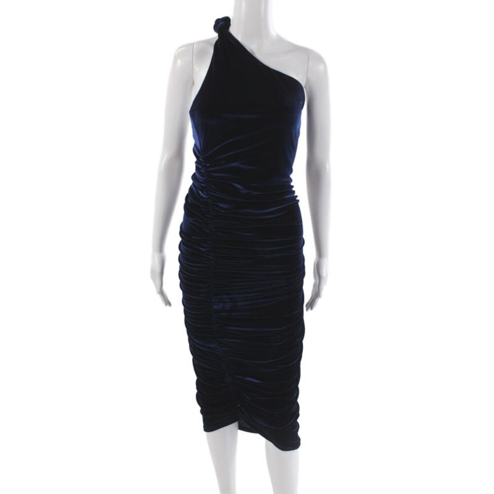 ALIX NYC Womens Bodycon One Shoulder Blue Mid Calf Dress Polyamide Size S